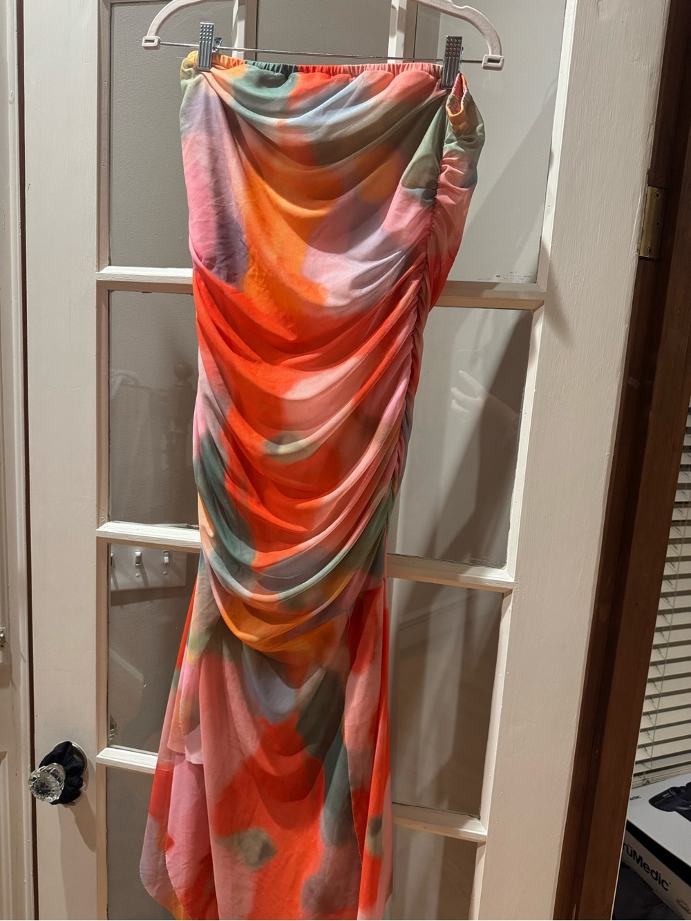 SHEIN Coral & Pastel Watercolor Ruched Maxi Dress